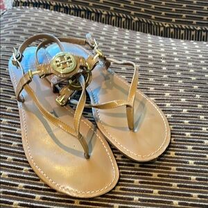 Tory Burch Tan Sandals with T-Strap Design